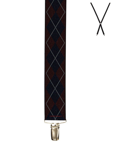 Men's Buckle 1922 | X-Back Suspenders | Burgundy Argyle Print
