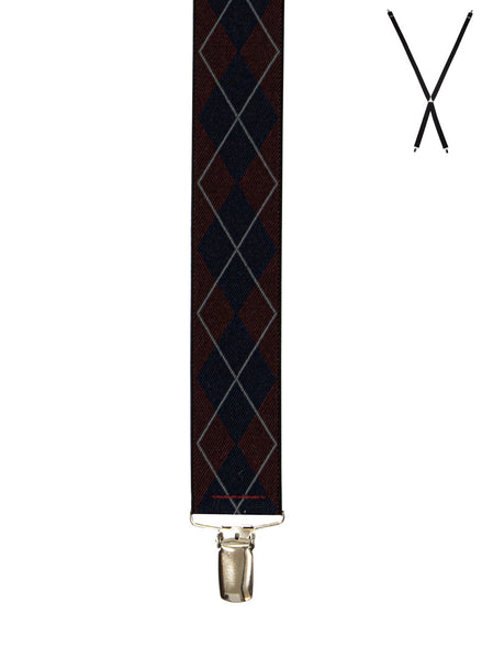 Men's Buckle 1922 | X-Back Suspenders | Burgundy Argyle Print