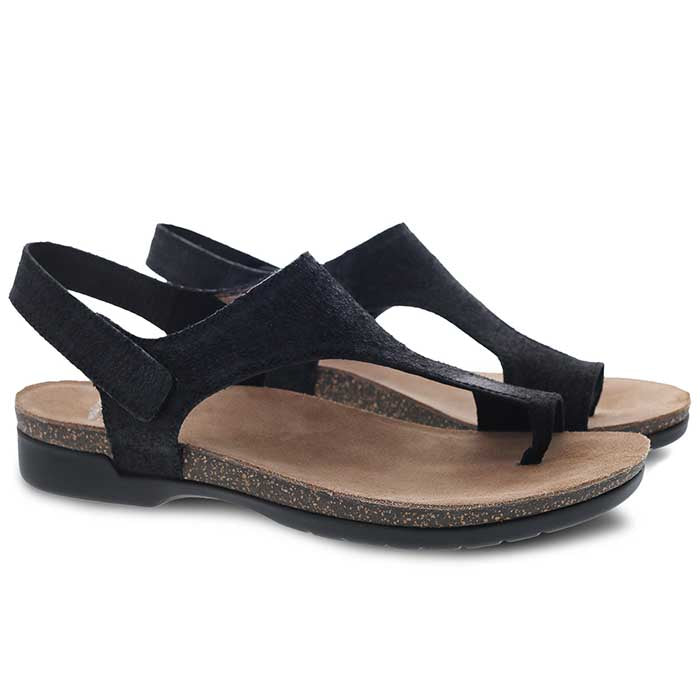 Women's Dansko Reece Toe Loop Waxy Burnished Sandal Black