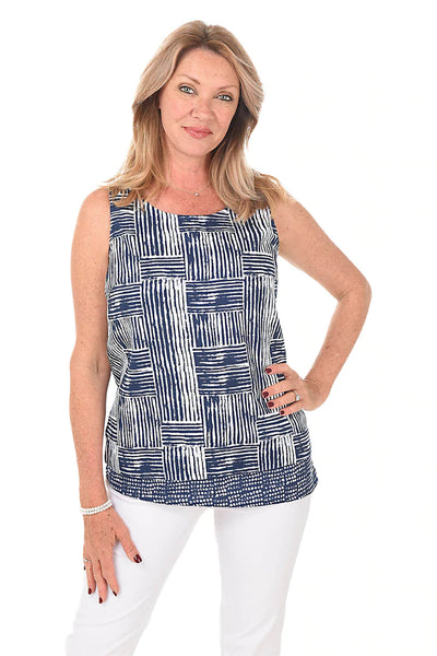 Women's Habitat | Linen Mixed Media Sleeveless Top | Navy