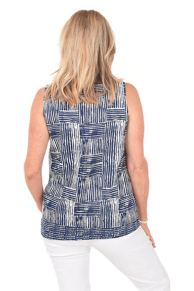 Women's Habitat | Linen Mixed Media Sleeveless Top | Navy