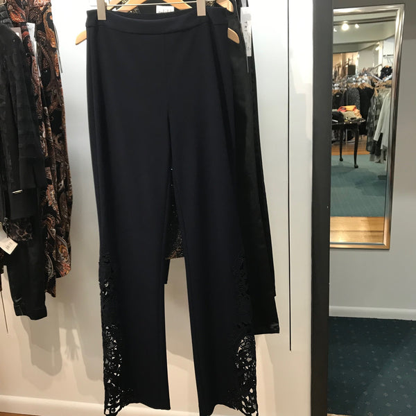 Women's Joseph Ribkoff | Flowing Lace Detail Wide Leg Pant | Midnight