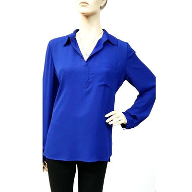 171287 Cuffed Sleeve Blouse with Front Pocket | Royal Sapphire Blue