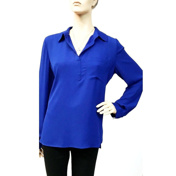 171287 Cuffed Sleeve Blouse with Front Pocket | Royal Sapphire Blue