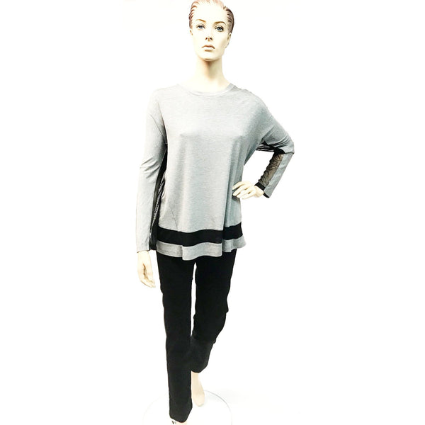 174150 Soft Jersey Style Tunic with Mesh Stripe Band | Grey