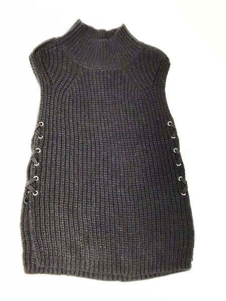 Women's Montanaco | Ribbed Neck Knit Vest with Side Detailing | Black