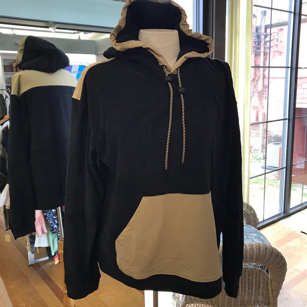 Women's Mono B | Super Soft Fleece Combo Hoodie | Black & Taupe