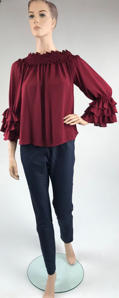 Women's Joseph Ribkoff | Style 183297 Off Shoulder Top | Cranberry