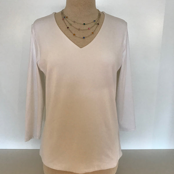 Women's Judy P | V-Neck Top with Three Quarter Length Sleeves | White