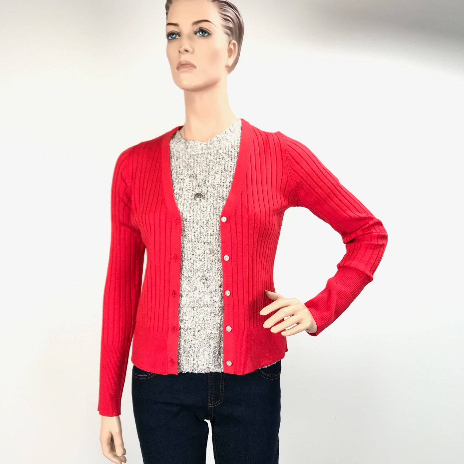 Women's 525 America Fitted Ribbed Cardigan Fire Red