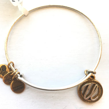 Women's Alex And Ani | Initial U II Two Tone Bangle Bracelet | Silver