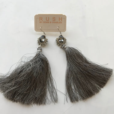 Women's RUSH by Denis & Charles | Long Grey Tassels with Crystal Earrings