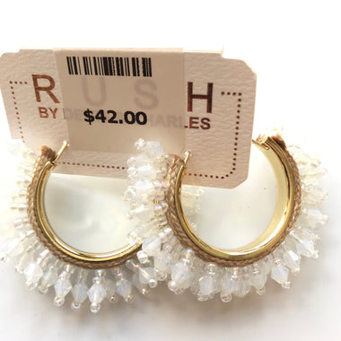 Women's RUSH by Denis & Charles | Small Beaded Hoop Earrings | White