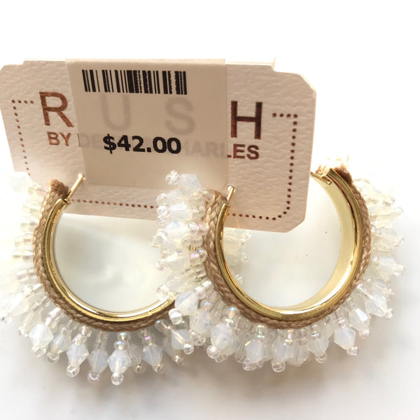 Women's RUSH by Denis & Charles | Small Beaded Hoop Earrings | White