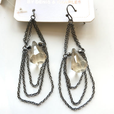 Women's RUSH by Denis & Charles | Chain Earrings with Crystal | Silver