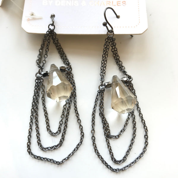 Women's RUSH by Denis & Charles | Chain Earrings with Crystal | Silver