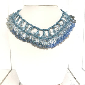 Women's RUSH by Denis & Charles | Crochet Fringe Necklace | Sky Blue
