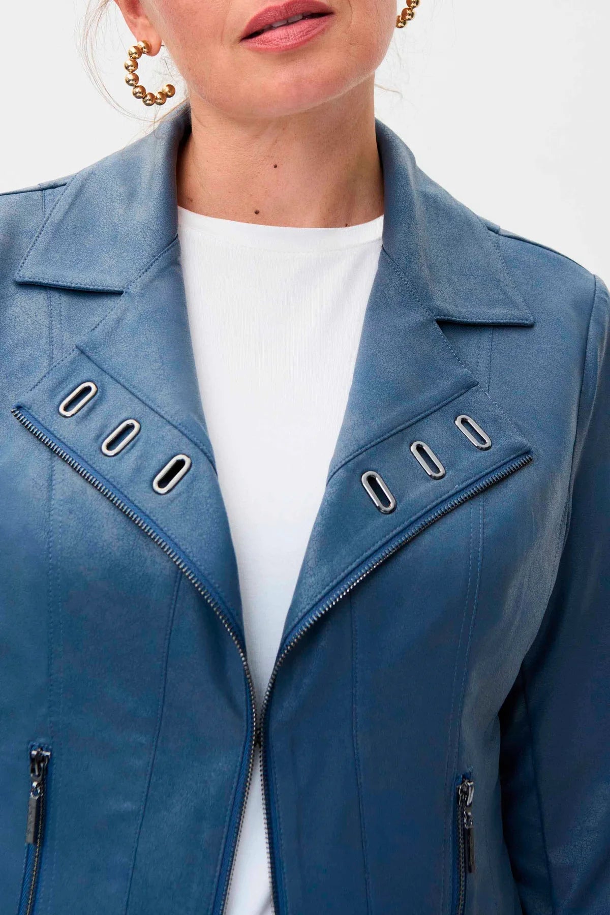 Blue leather sales moto jacket women's