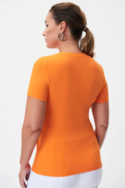 Women's Joseph Ribkoff | Twist Front Short Sleeve Knit Top | Mandarin