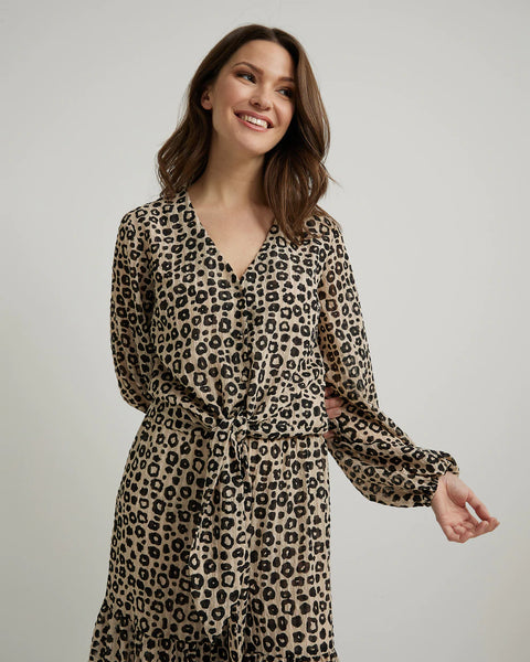 Women's Joseph Ribkoff | Animal Print Tie Blouse | Black and Beige
