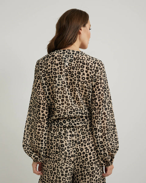 Women's Joseph Ribkoff | Animal Print Tie Blouse | Black and Beige
