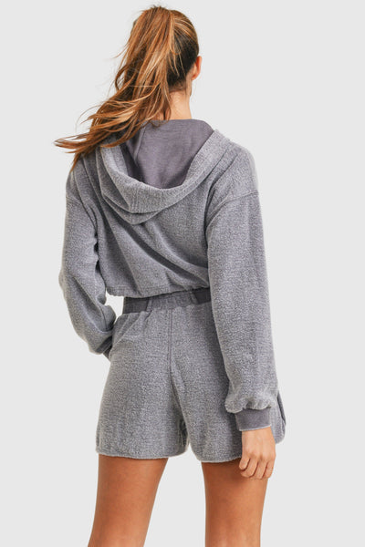 Women's Mono B | Billie Set Crop Hoodie | Plum Grey