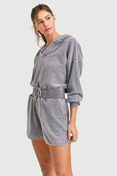 Women's Mono B | Billie Set Crop Hoodie | Plum Grey