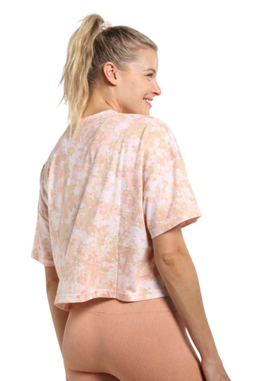 Women's Mono B | Inkblot Tee Rayon Blend Crop Top | Light Coral