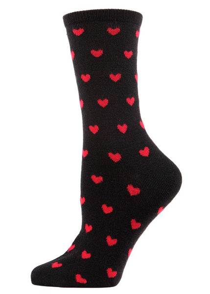 Women's MeMoi | Floating Hearts Crew Socks | Black