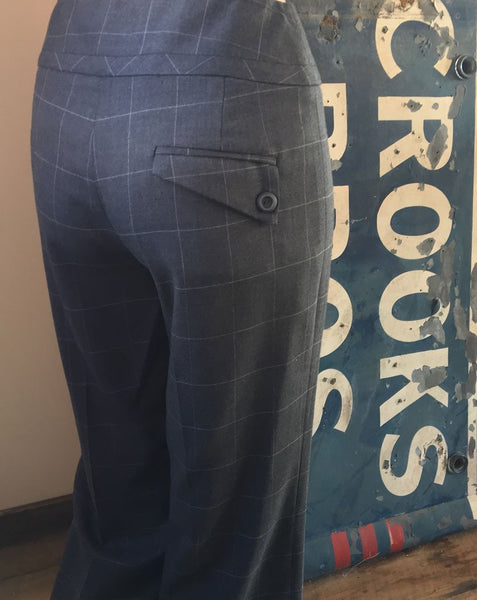 Women's Margaret M | Flare Leg Windowpane Pant | Grey - FL Crooks