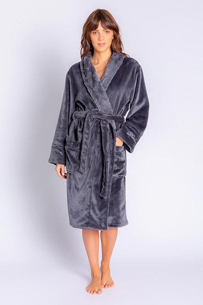 Women's PJ Salvage | Luxe Plush Robe with Tie Belt | Charcoal