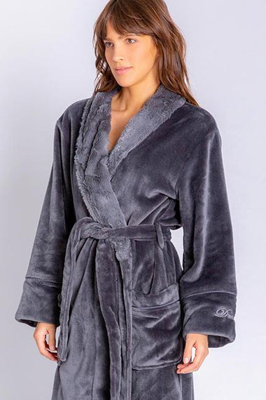 Women's PJ Salvage | Luxe Plush Robe with Tie Belt | Charcoal