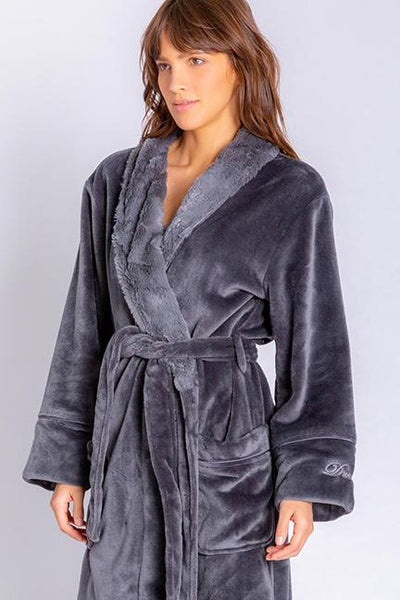 Women's PJ Salvage | Luxe Plush Robe with Tie Belt | Charcoal