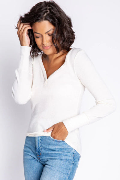 Women's PJ Salvage | Textured Lounge Long Sleeve Top | Stone