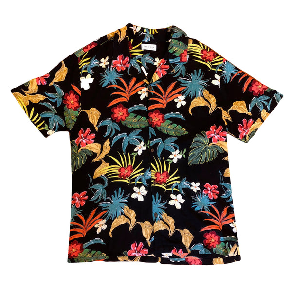Raga Man | Floral Button Front Shirt | Black MR146