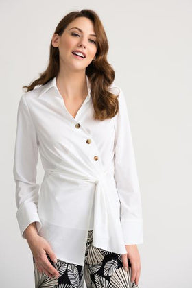 Women's Joseph Ribkoff | Crisp Woven Shirt with Tie | White