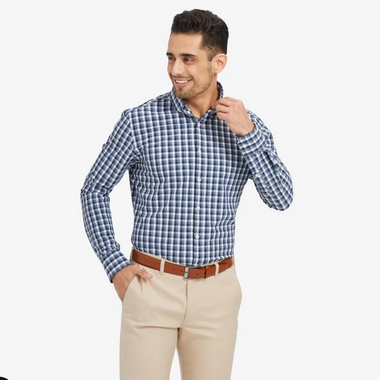 Men's Mizzen + Main | Leeward Trim Long Sleeve | Navy White Multi Check