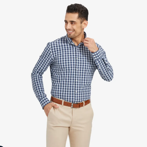 Men's Mizzen + Main | Leeward Trim Long Sleeve | Navy White Multi Check