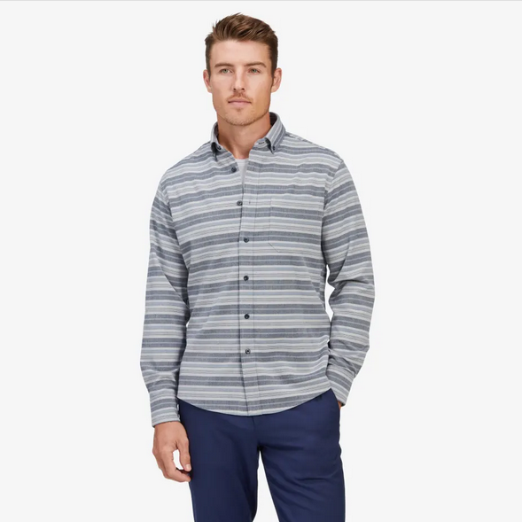 Mizzen and Main | City Flannel | Navy Horizontal Stripe