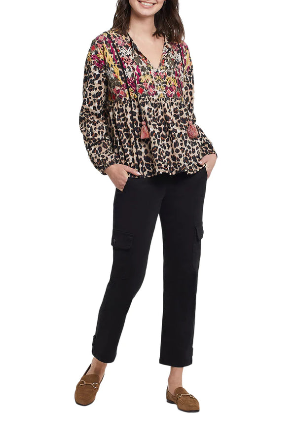 Women's Tribal | Dolman Sleeve Embroidered Blouse | Taupe Grey