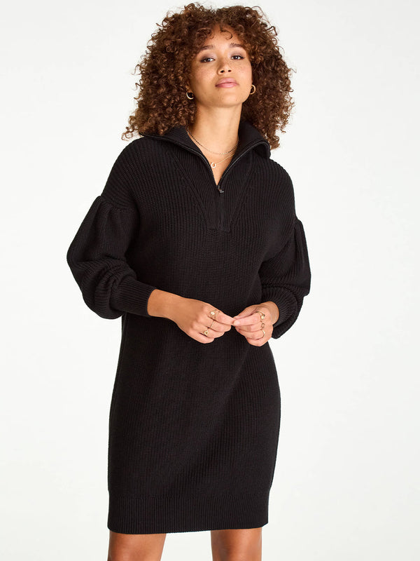 Women's 525 America | Pleat Sleeve Quarter Zip Sweater Dress | Black WR21S048