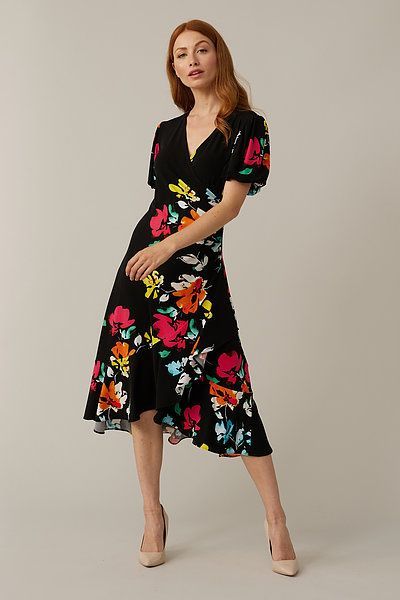 Women's Joseph Ribkoff | Floral Wrap Style Dress | Black Multi