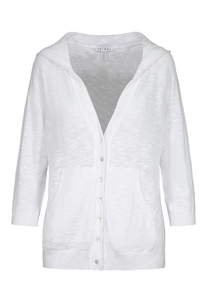 Women's Tribal | Hooded Cotton Blend Sweater | White