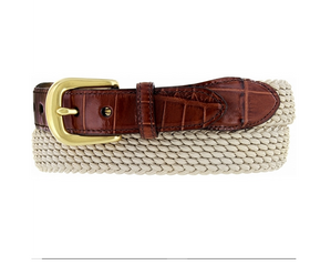 Men's Brighton | Elastic Cord Croco Tab Taper Belt | Beige - FL Crooks