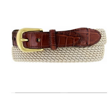 Men's Brighton | Elastic Cord Croco Tab Taper Belt | Beige - FL Crooks