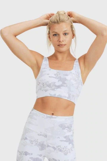 Women's Mono B | Ice Camo Sports Bra | Grey and White