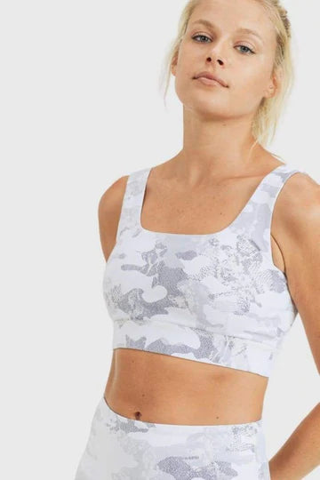 Women's Mono B | Ice Camo Sports Bra | Grey and White