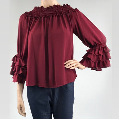 Women's Joseph Ribkoff | Style 183297 Off Shoulder Top | Cranberry-FLCrooks.com
