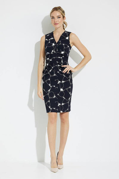 Joseph Ribkoff | Geo Print Wrap Front Dress | Vanilla and Midnight Blue