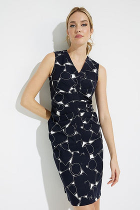 Joseph Ribkoff | Geo Print Wrap Front Dress | Vanilla and Midnight Blue